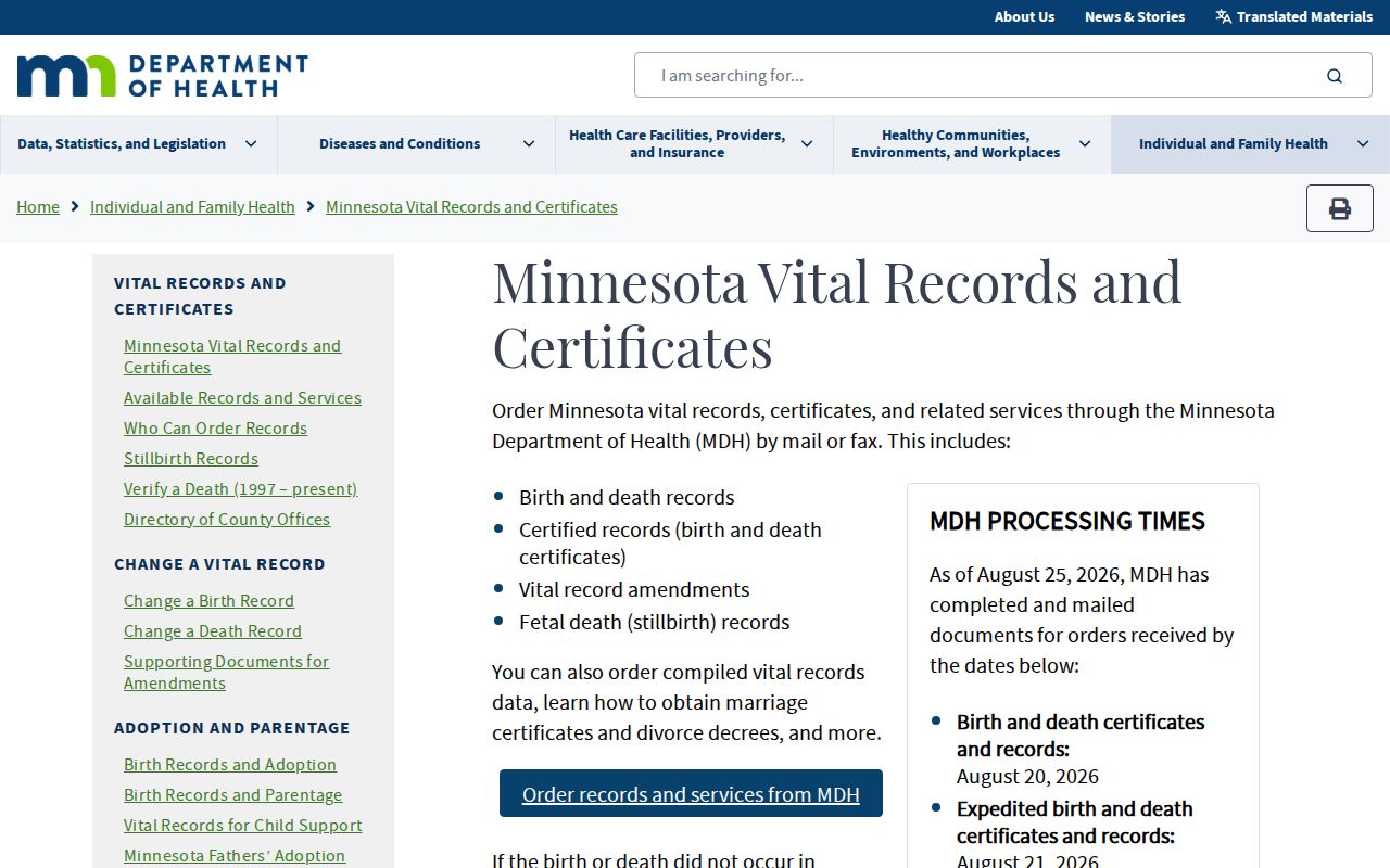 Washington County residents directory Minnesota vital-record application