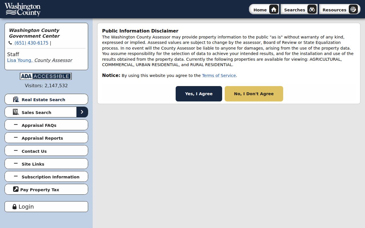 Washington County residents directory assessor property-search fields